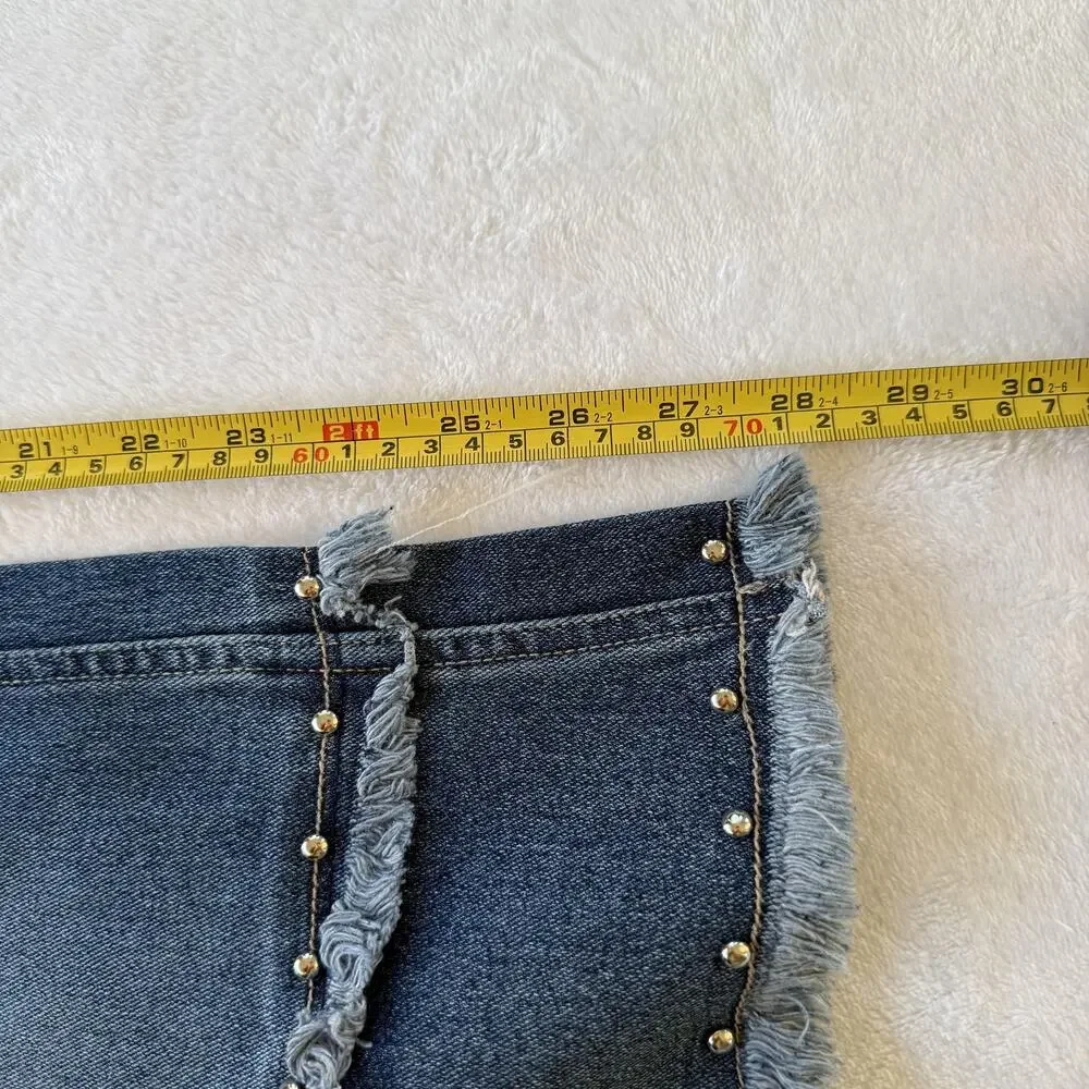 Lazer Jeans Flare Jeans Juniors 13 Blue Denim Studded Fringe Distressed Stretch - Picture 5 of 6